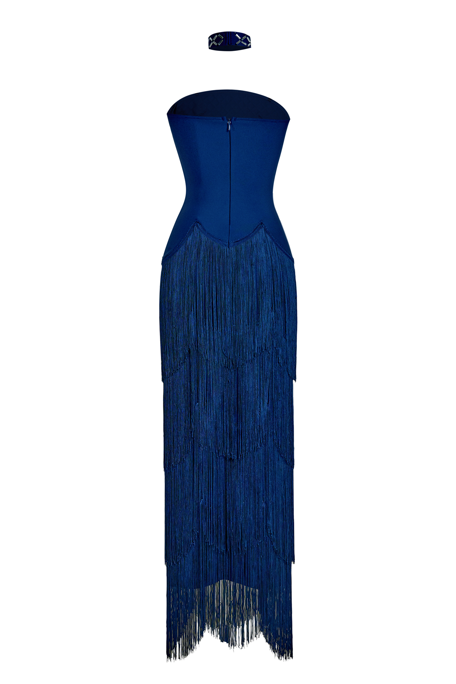 Rhineston Off Shoulder Tassel Bandage Maxi Dress