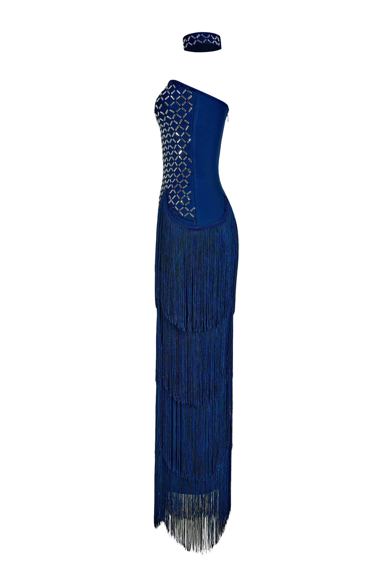 Rhineston Off Shoulder Tassel Bandage Maxi Dress