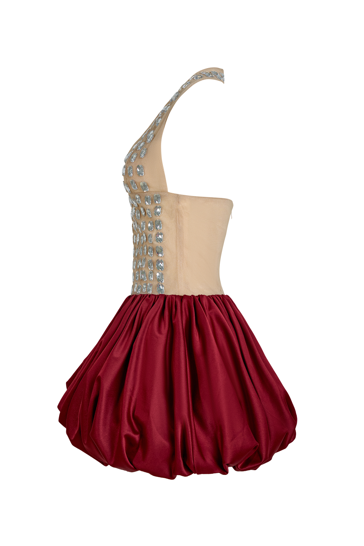 Satin Rhinestone Rivets Halter Neck Mini Dress