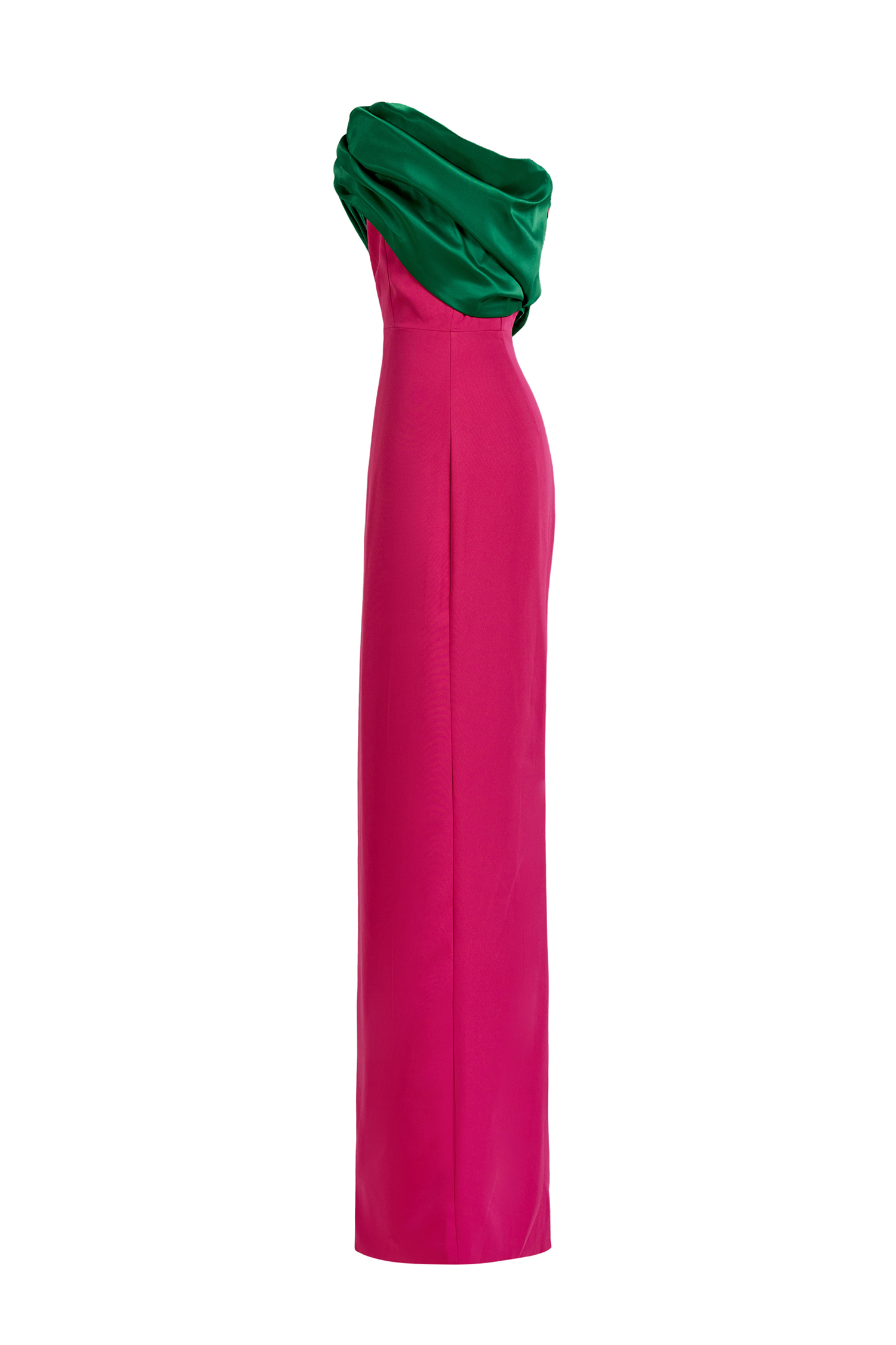 Satin Contrast Color Off Shoulder Maxi Dress