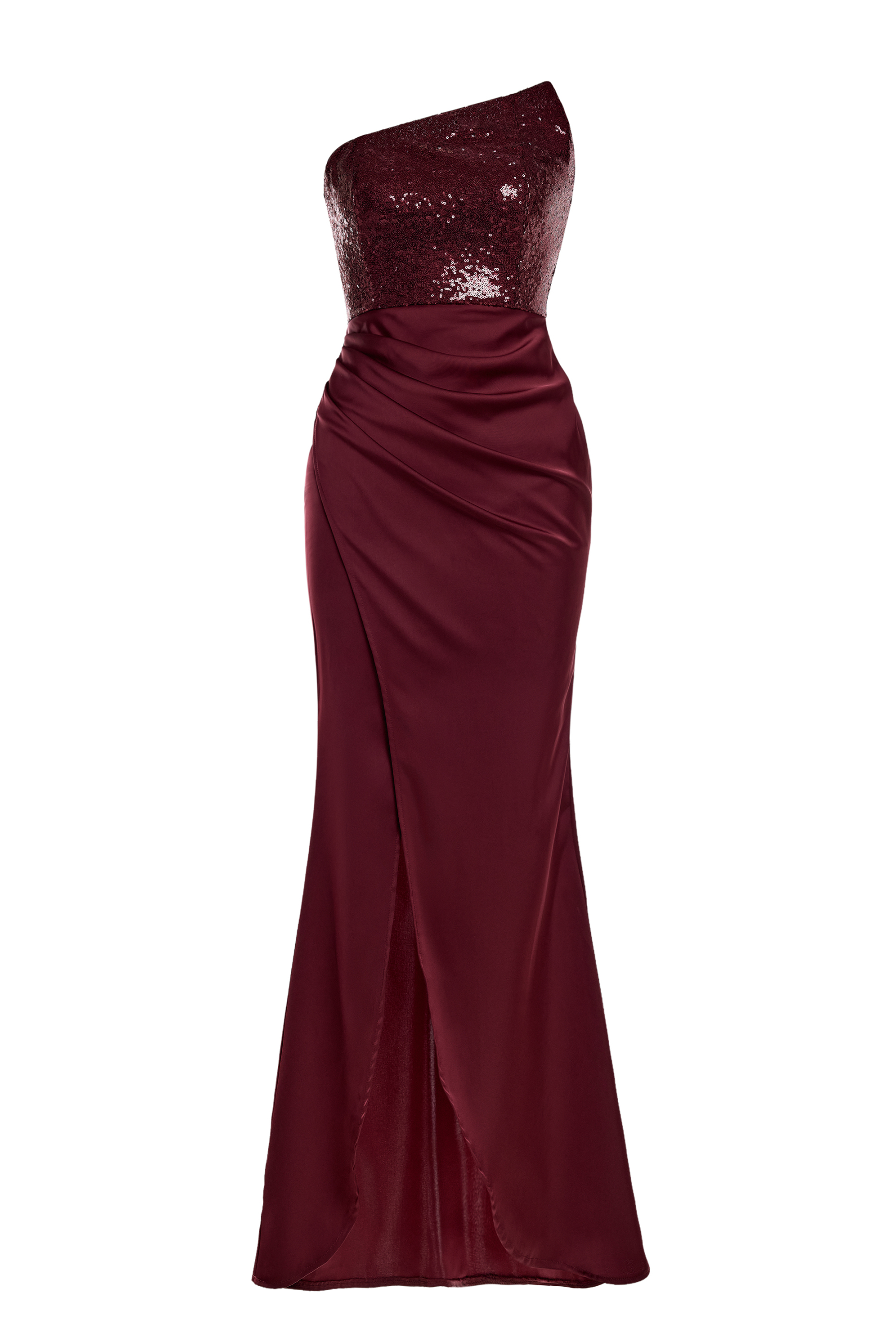 Satin Splicing Sequin Slit Maxi Dress