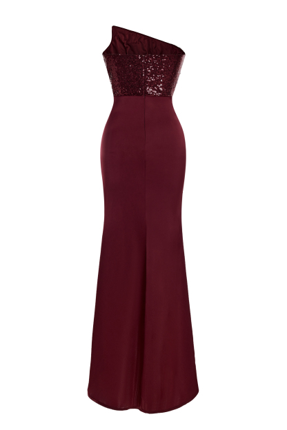 Satin Splicing Sequin Slit Maxi Dress