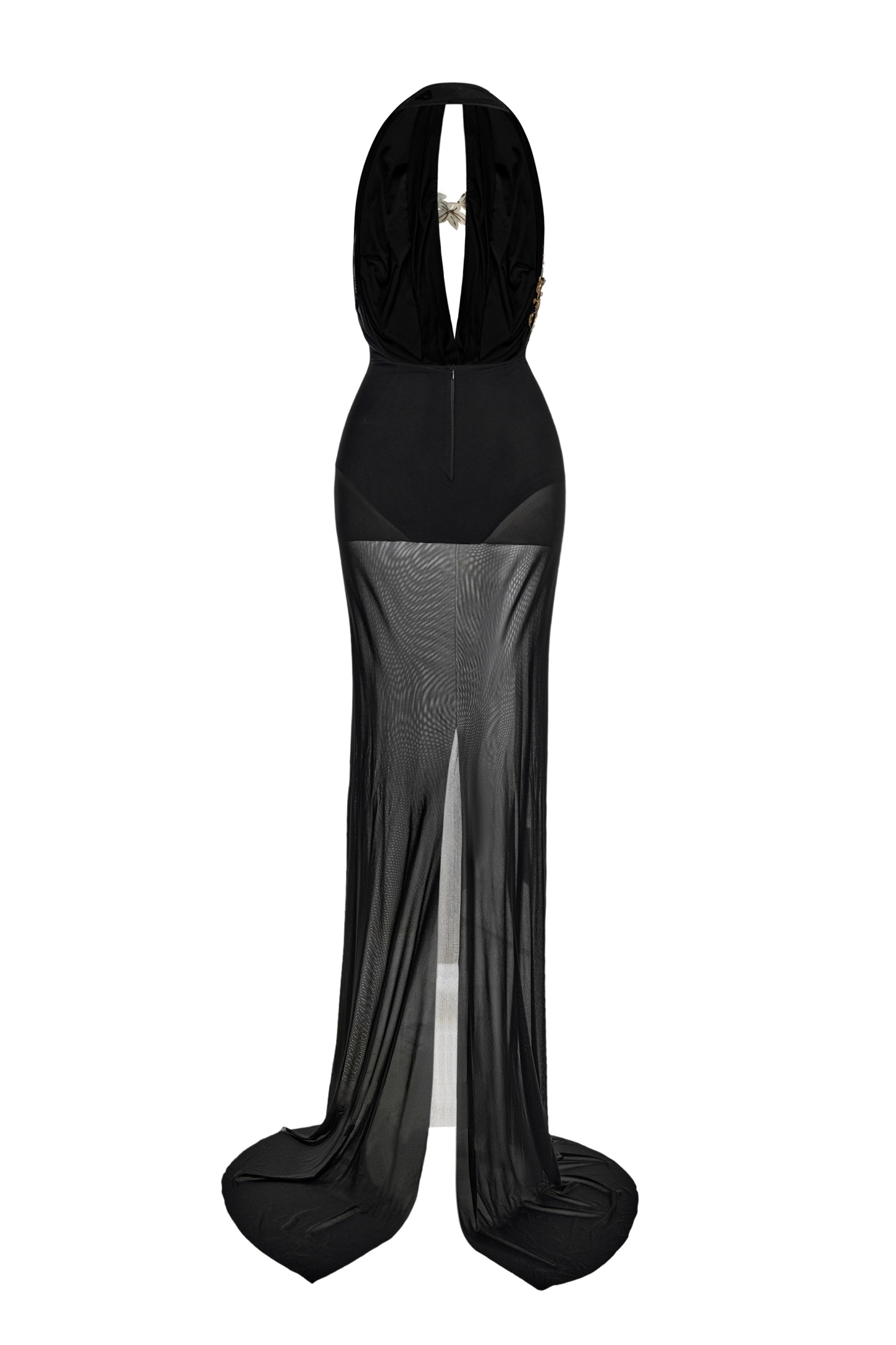 Mesh See-Through Rhinestone Maxi Dress