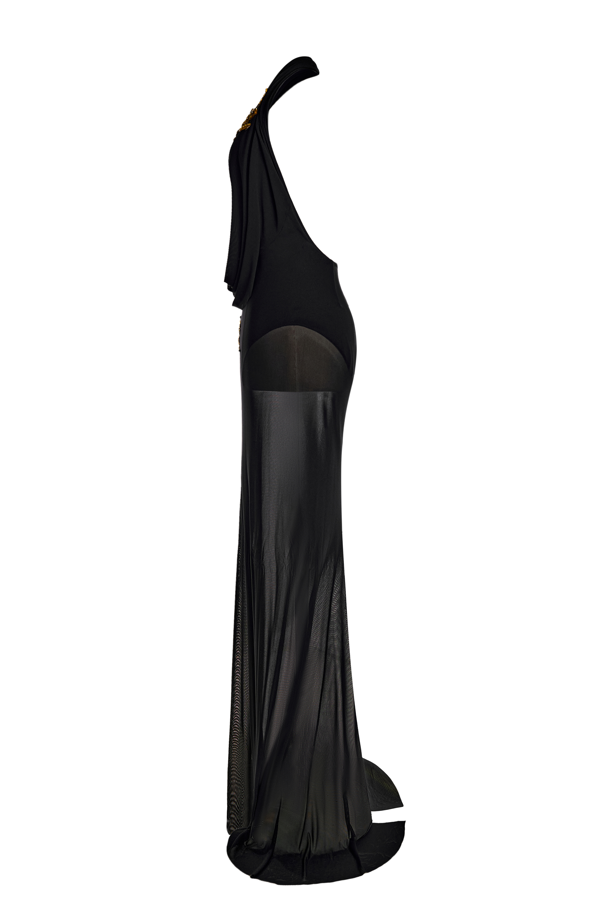 Mesh See-Through Rhinestone Maxi Dress