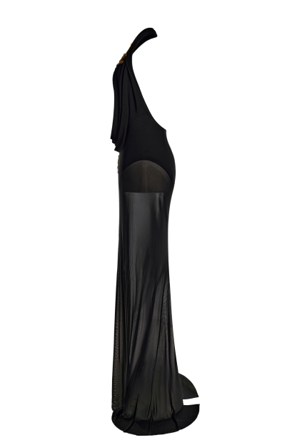 Mesh See-Through Rhinestone Maxi Dress