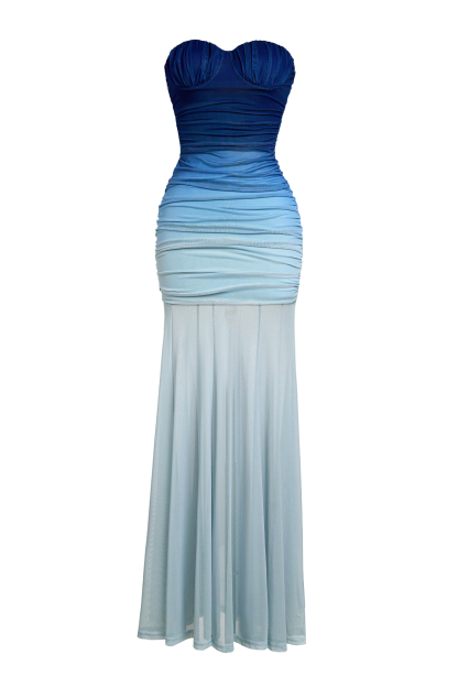 Gradient Color Gathering Off-Shoulder Maxi Dress