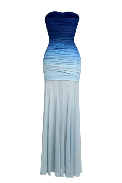 Gradient Color Gathering Off-Shoulder Maxi Dress