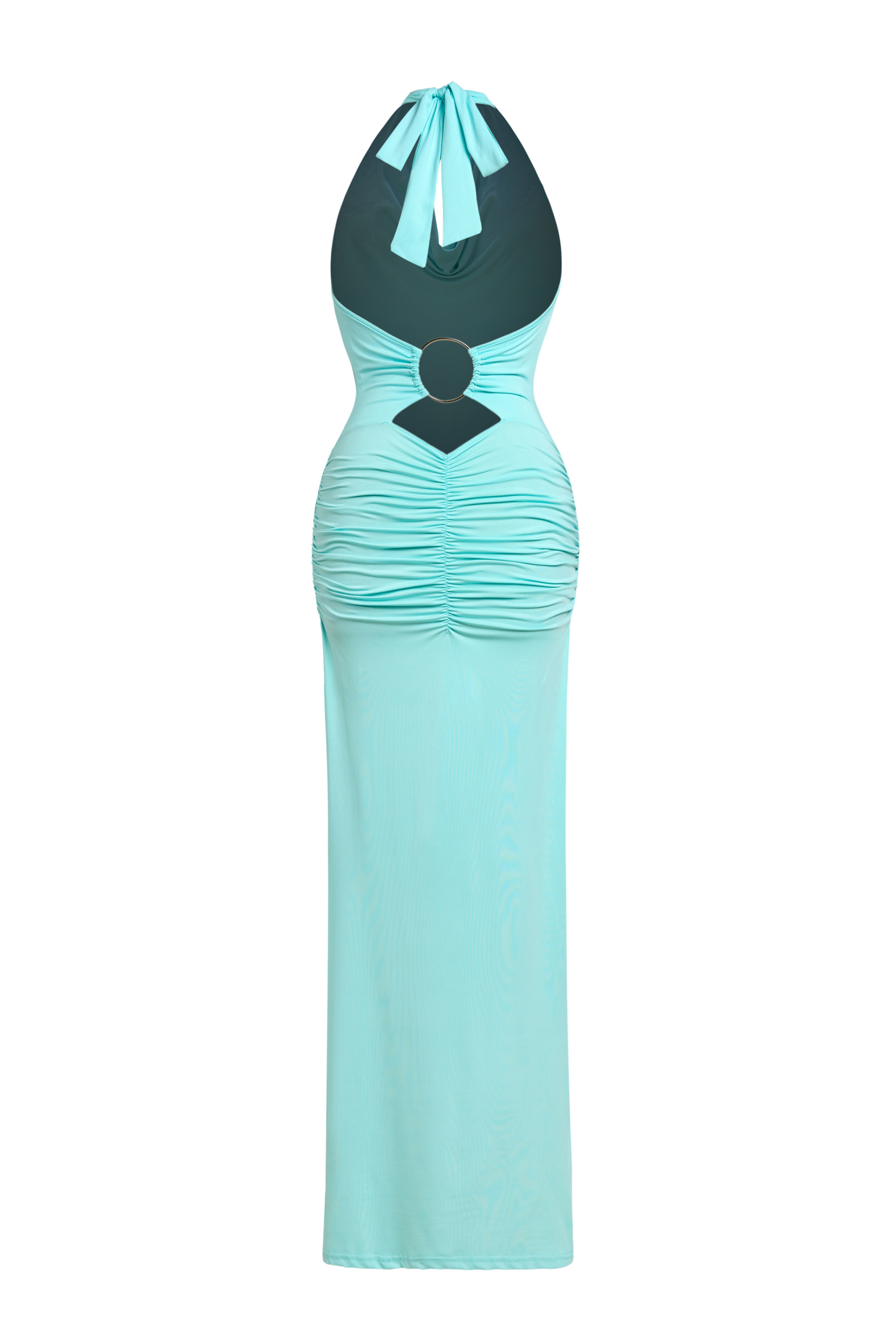 Halter Neck Swing Collar Ruched Maxi Dress