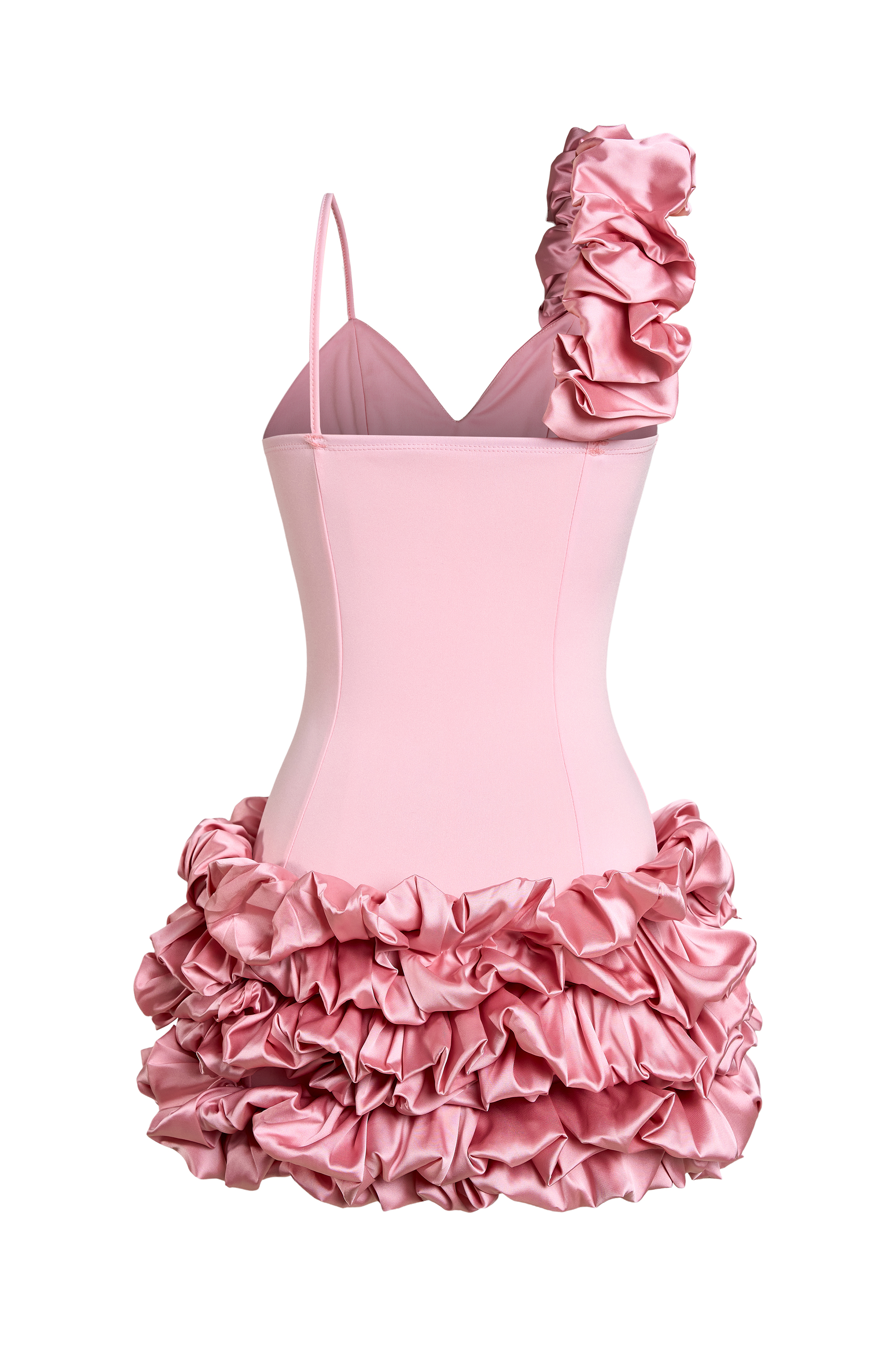 Satin Splicing Jersey Ruffle Mini Dress