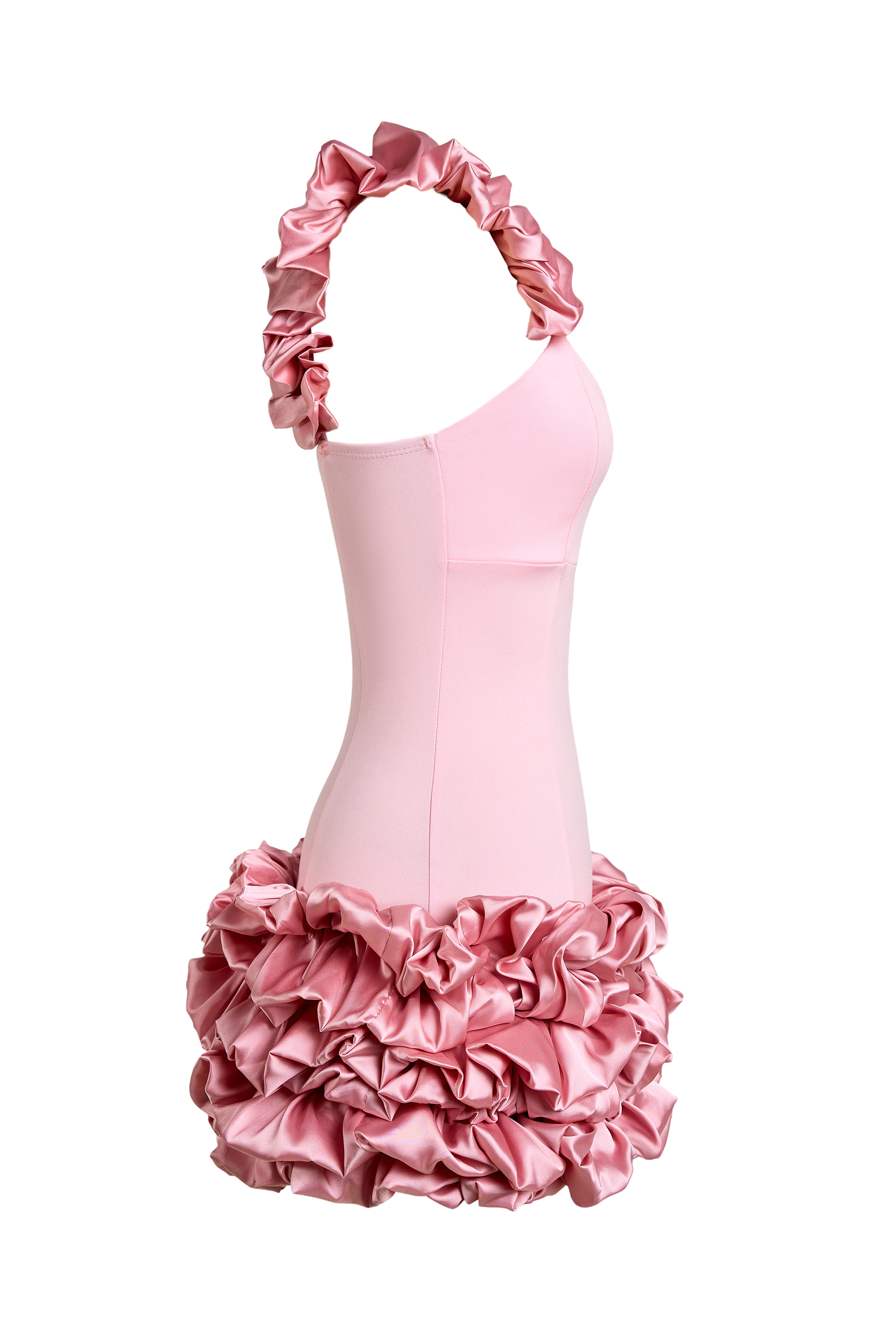 Satin Splicing Jersey Ruffle Mini Dress