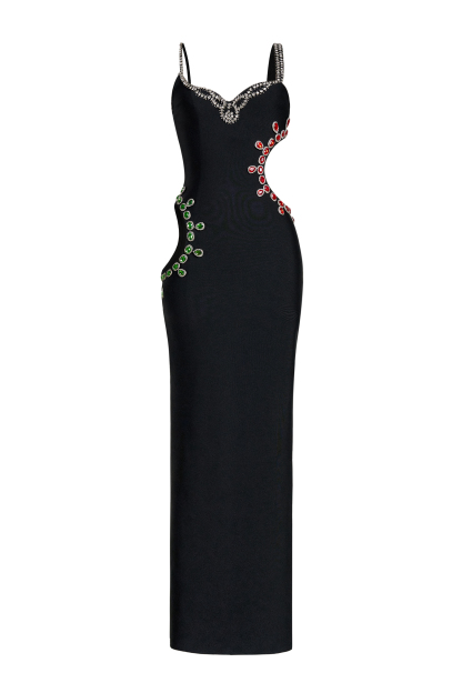 Bandage Rhinestone Rivets Cut-Out Maxi Dress