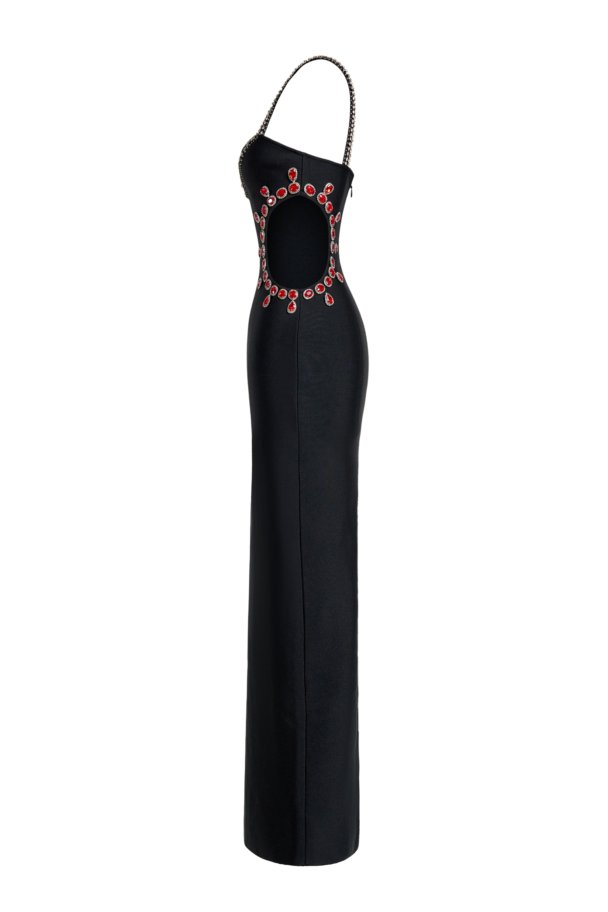 Bandage Rhinestone Rivets Cut-Out Maxi Dress