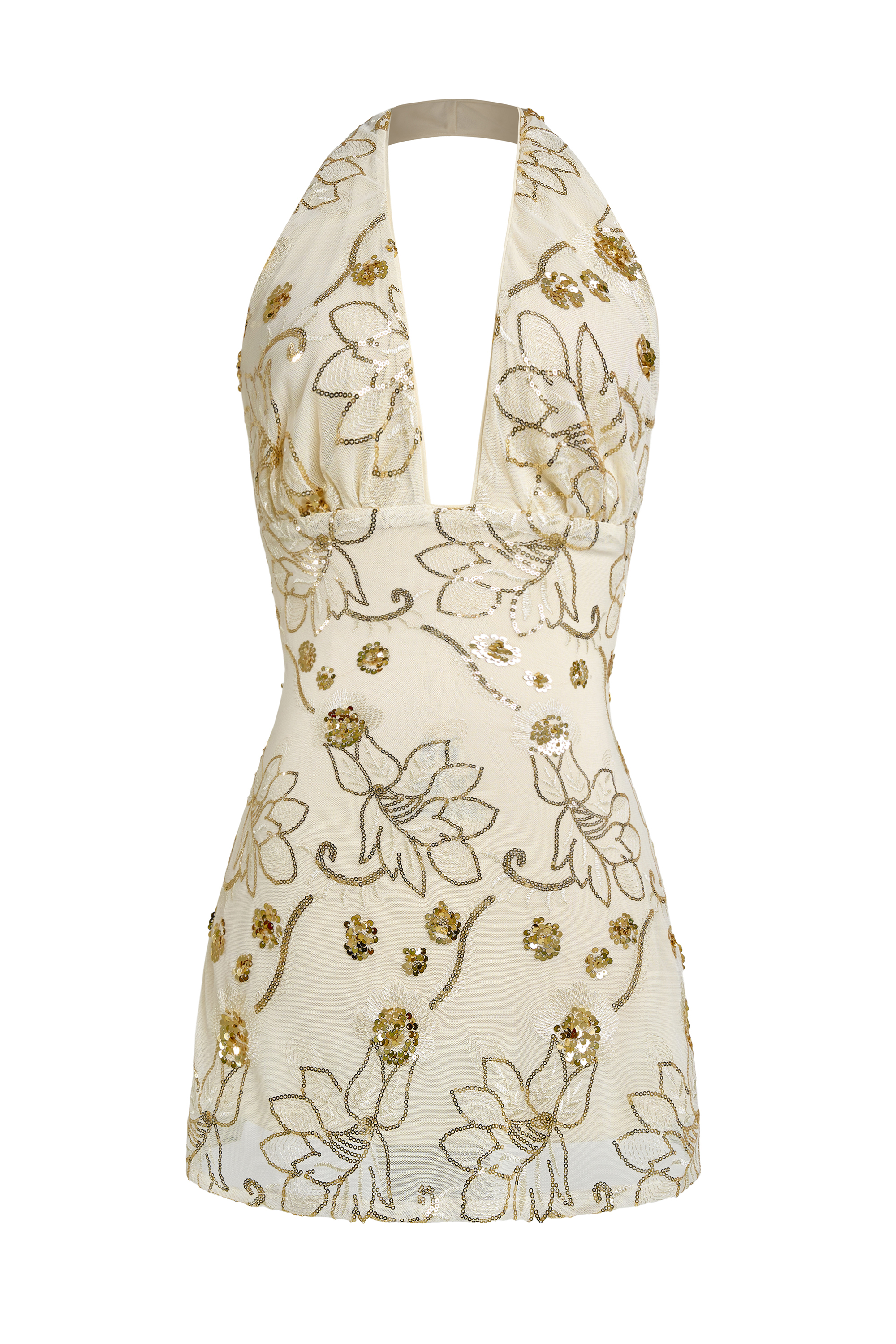 Sequin Embroidered Backless Mini Dress
