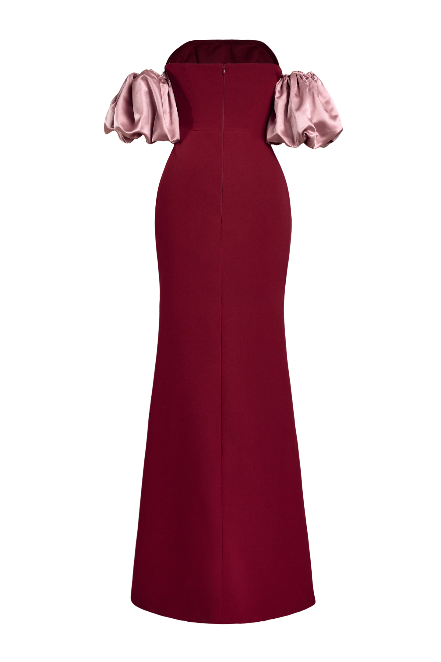 Contrast Color Off Shoulder Puff Sleeve Maxi Dress