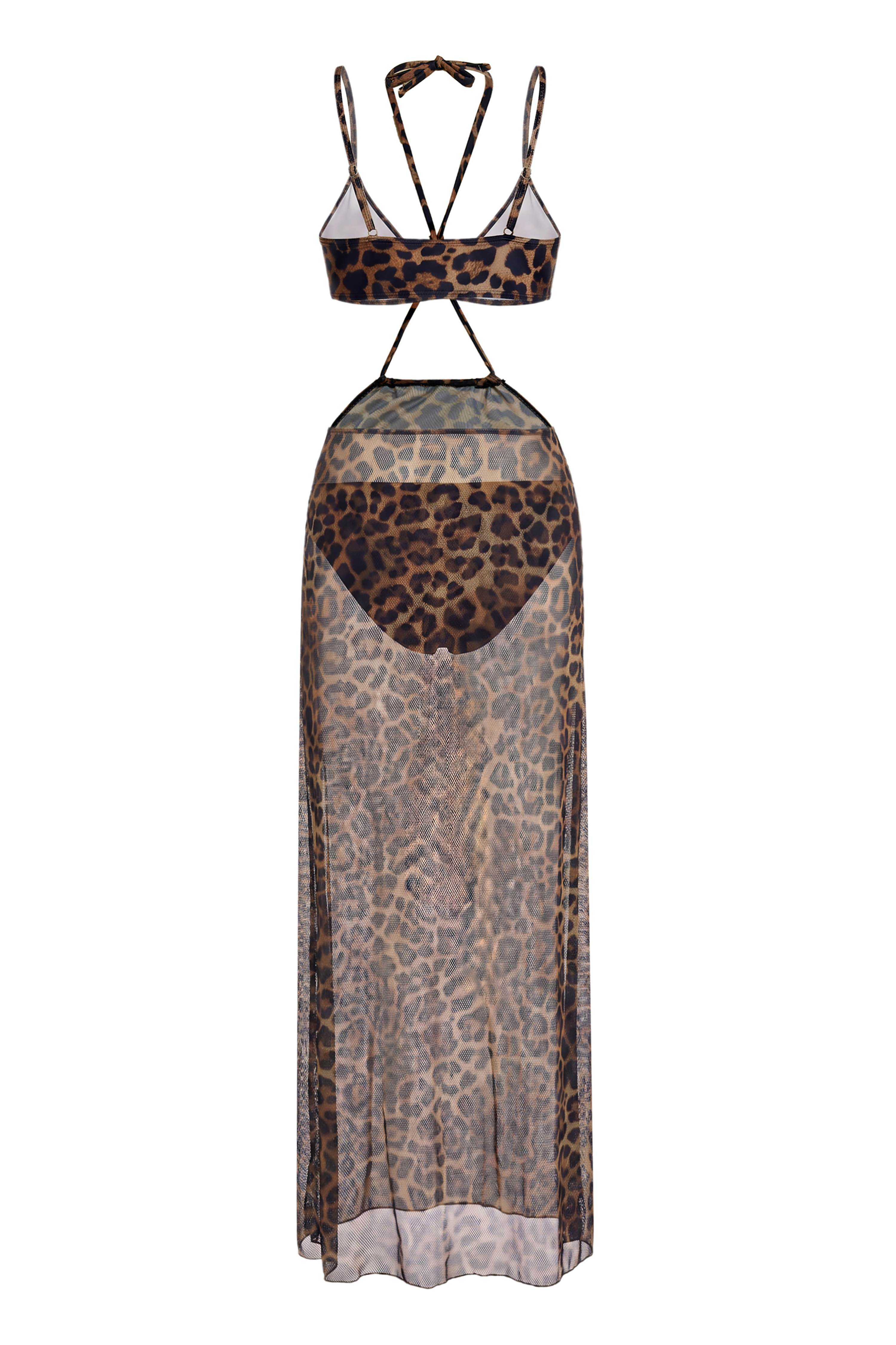 Leopard Print  Metal Decorations  Tie-Up Bikini Three Piece Set