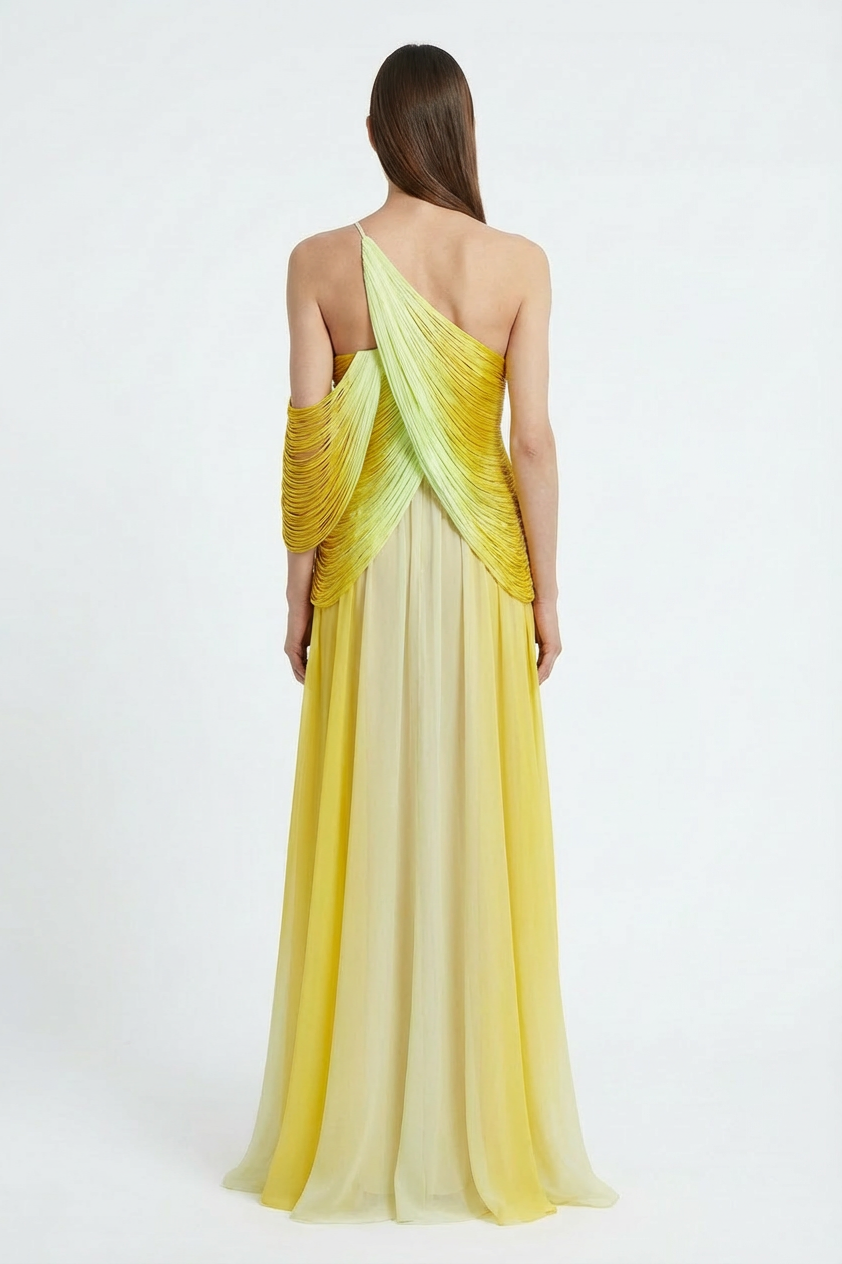 Tassel Splicing Chiffon One-Shoulder Maxi Dress