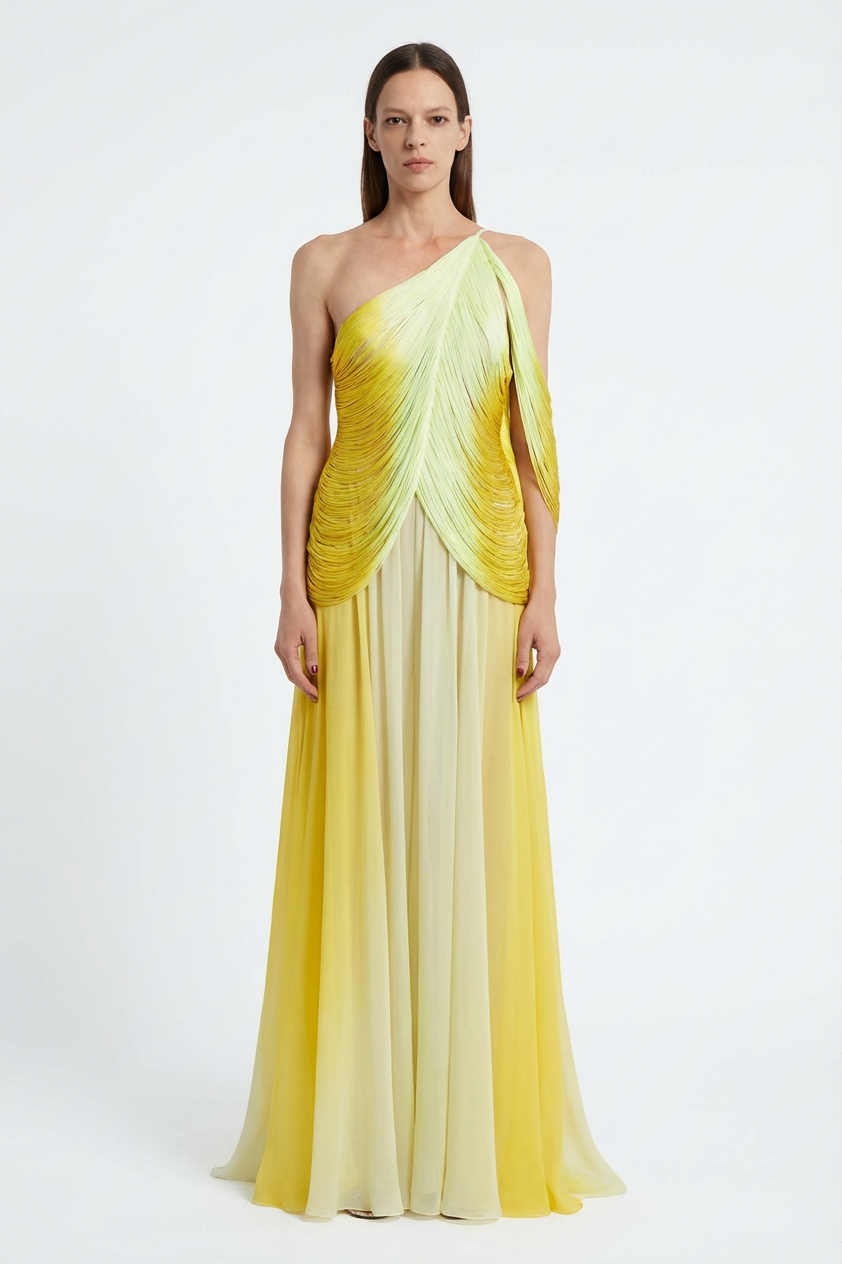 Tassel Splicing Chiffon One-Shoulder Maxi Dress