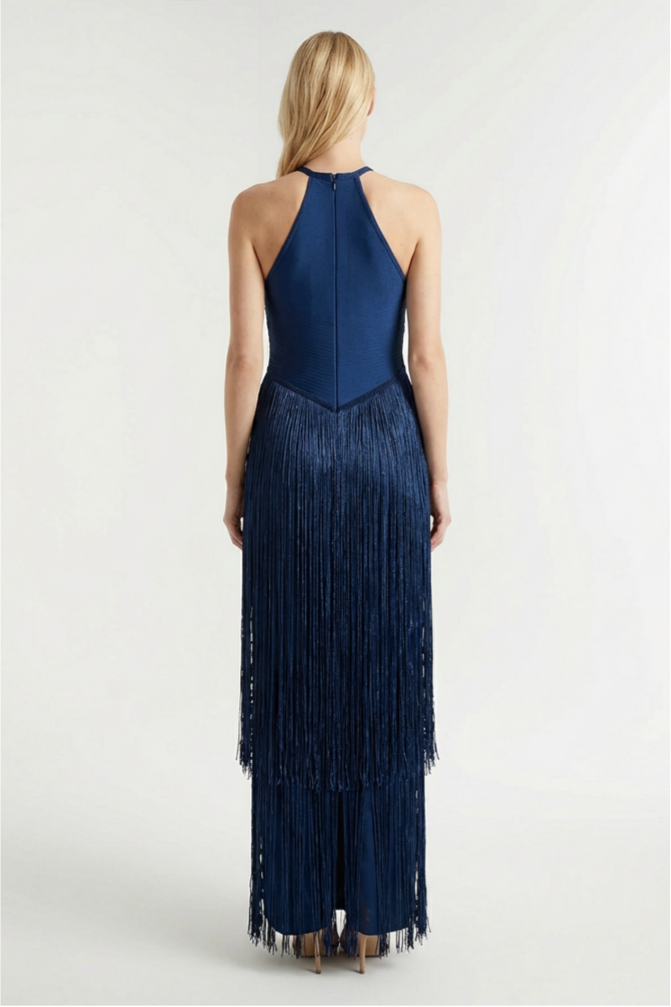 Bandage Tassel Halter Neck Maxi Dress