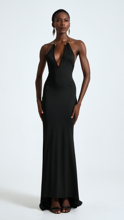 Jersey Metal Decorations Backless Maxi Dress
