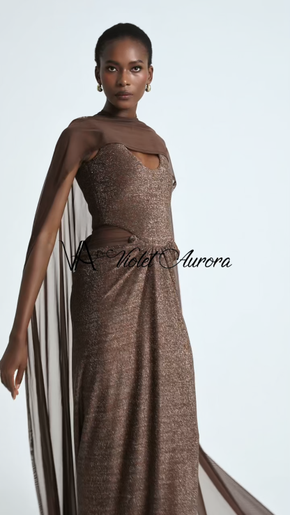 Luxury Gathering Sleeveless Maxi Dress With Cape