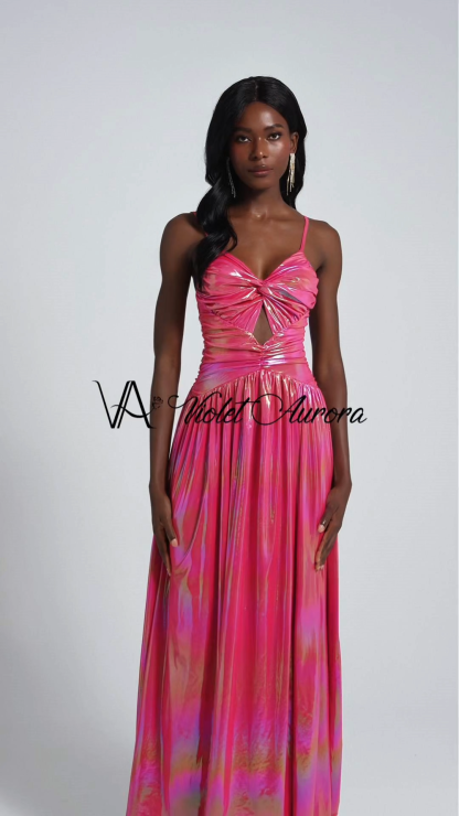 Metallic Fabric Knotted Slit Maxi Dress