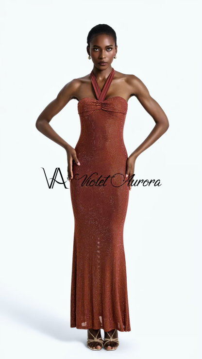 Rhinestone Off Shoulder Bow Maxi Dress