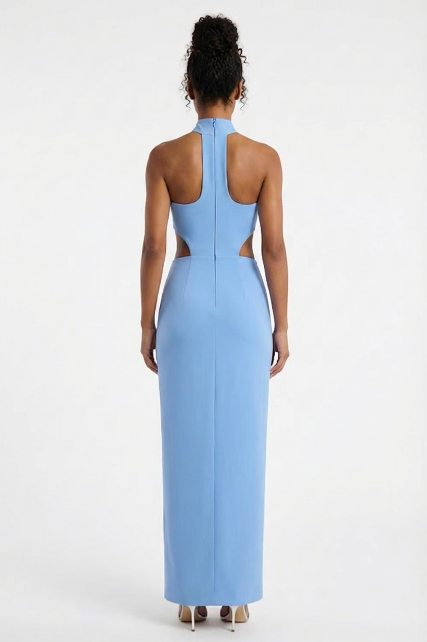 Bandage Halter Neck 3D Flower Maxi Dress