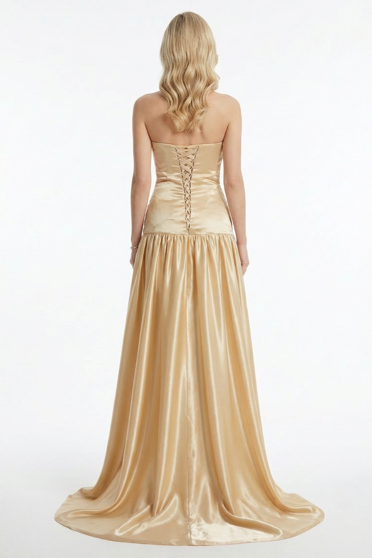 Satin Off Shoulder  Pleated Maxi Dress