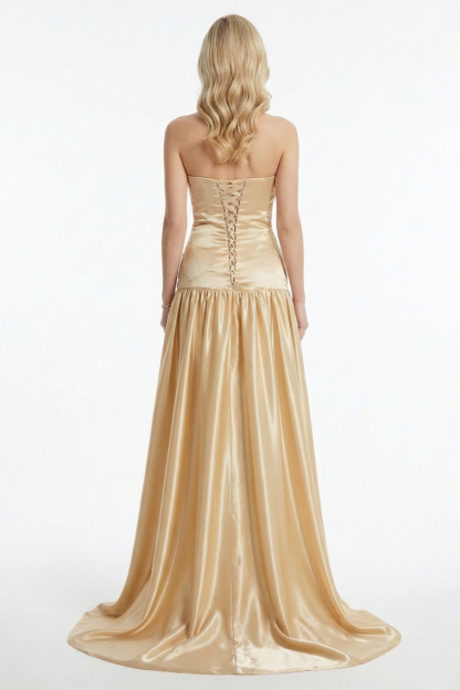 Satin Off Shoulder  Pleated Maxi Dress