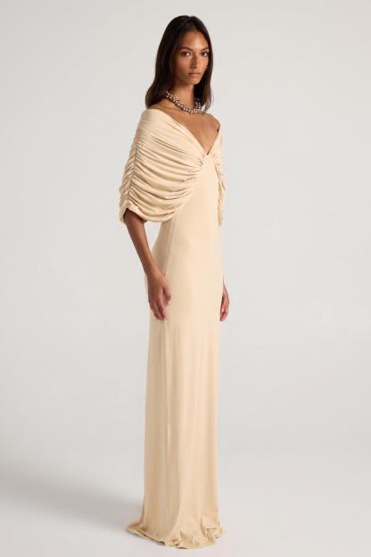 Jersey Gathering Off Shoulder Maxi Dress