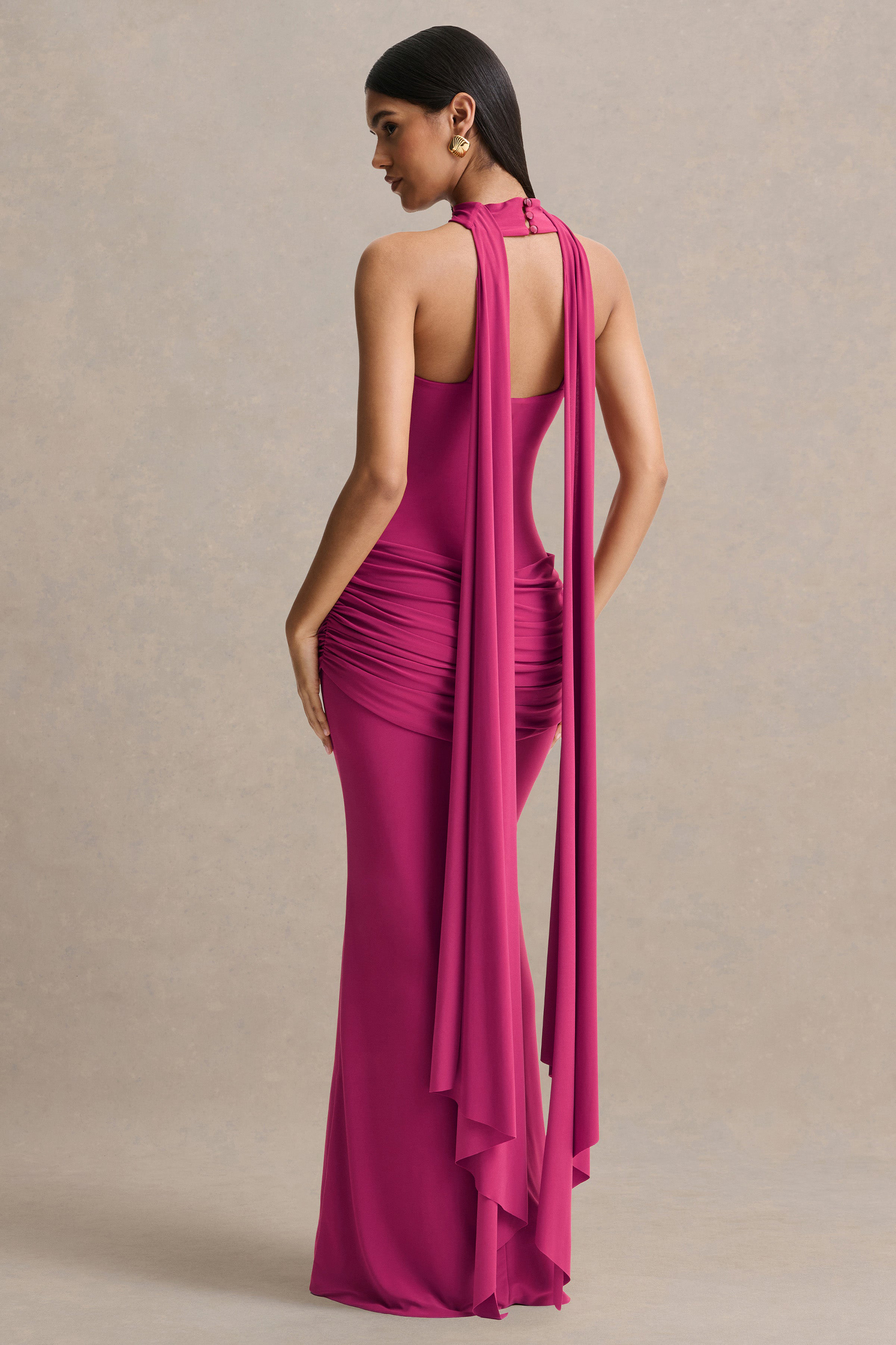 Jersey Strapless Ruched Maxi Dress