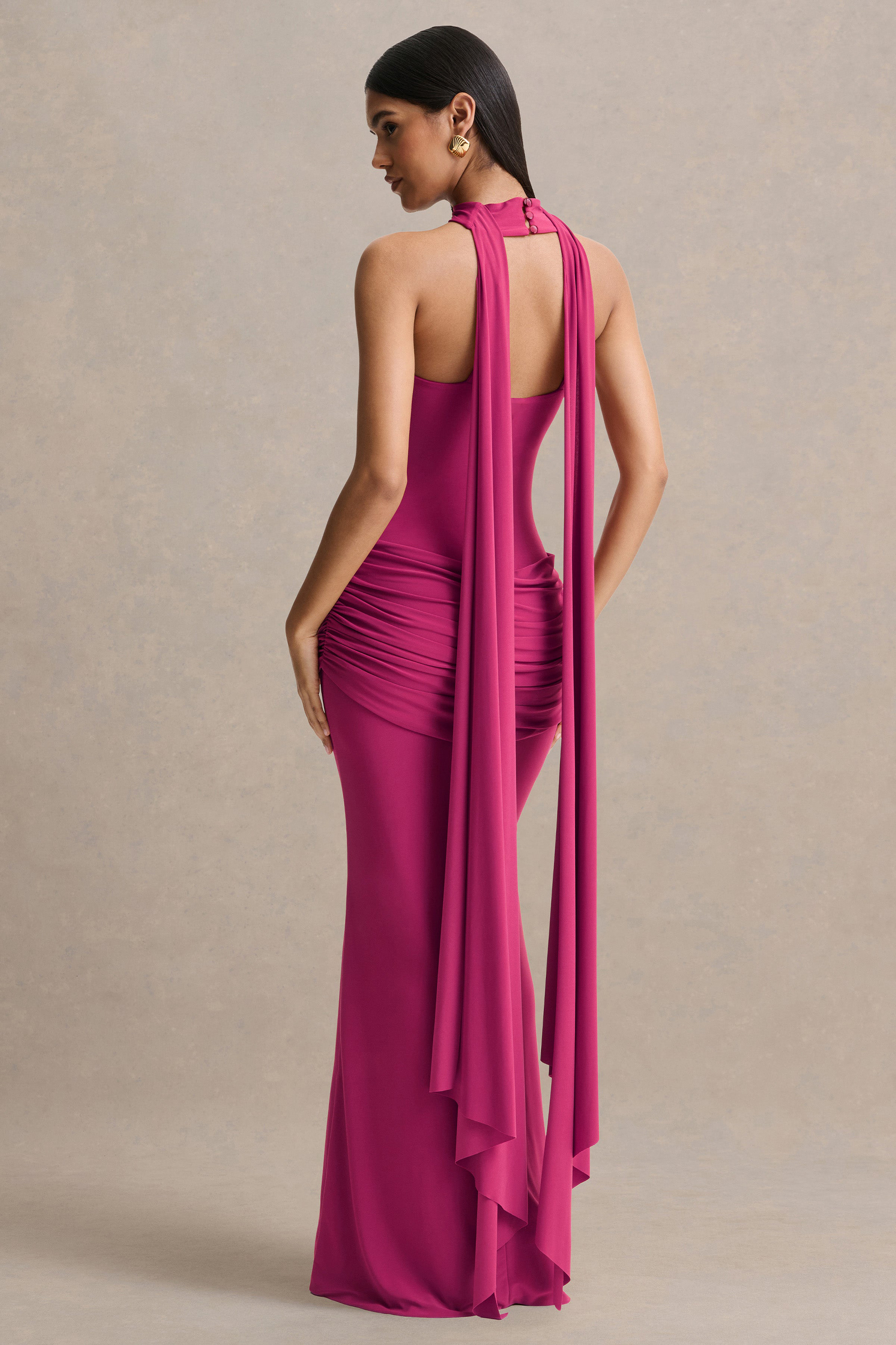 Jersey Strapless Ruched Maxi Dress
