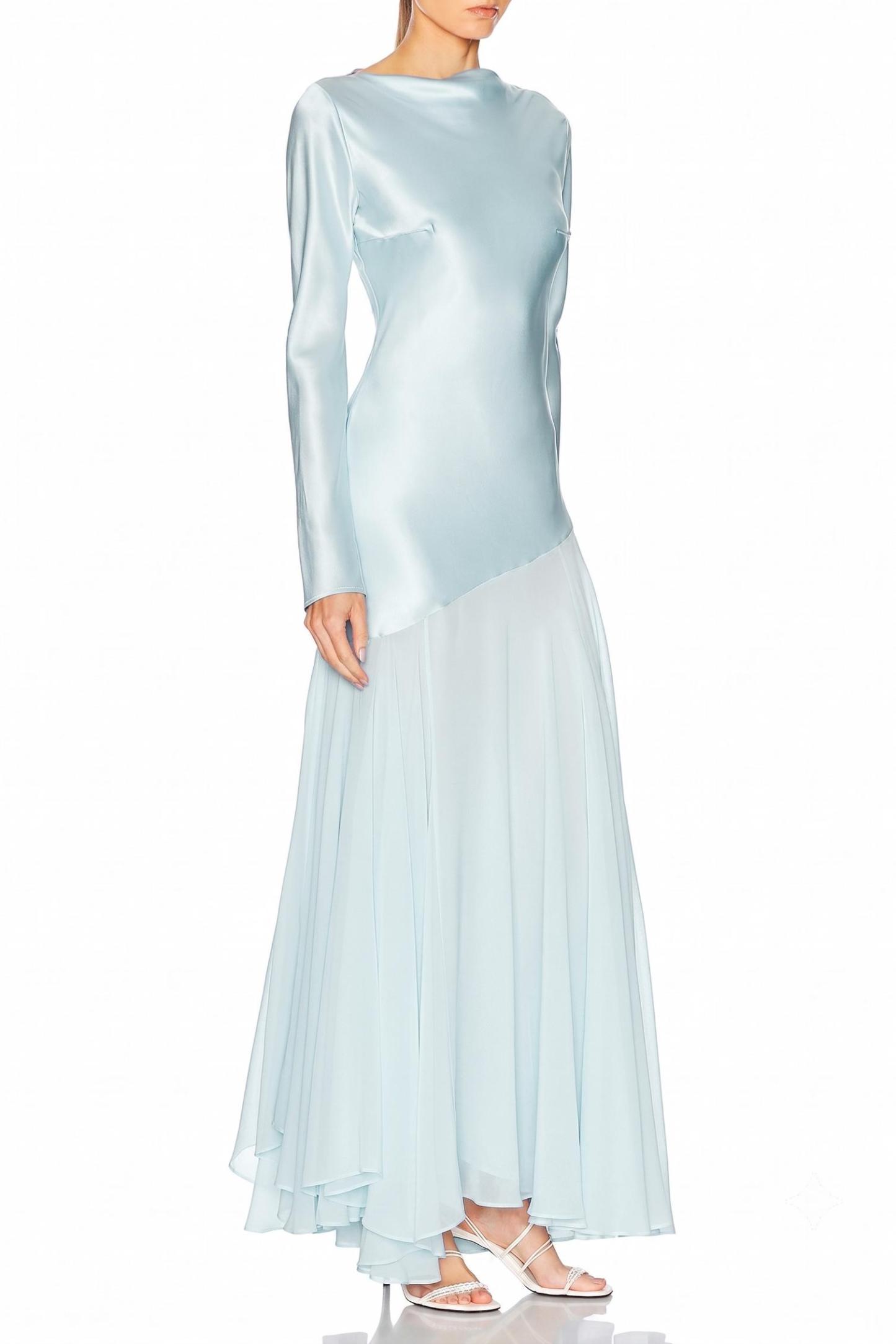 Satin Splicing Chiffon Long Sleeve Maxi Dress