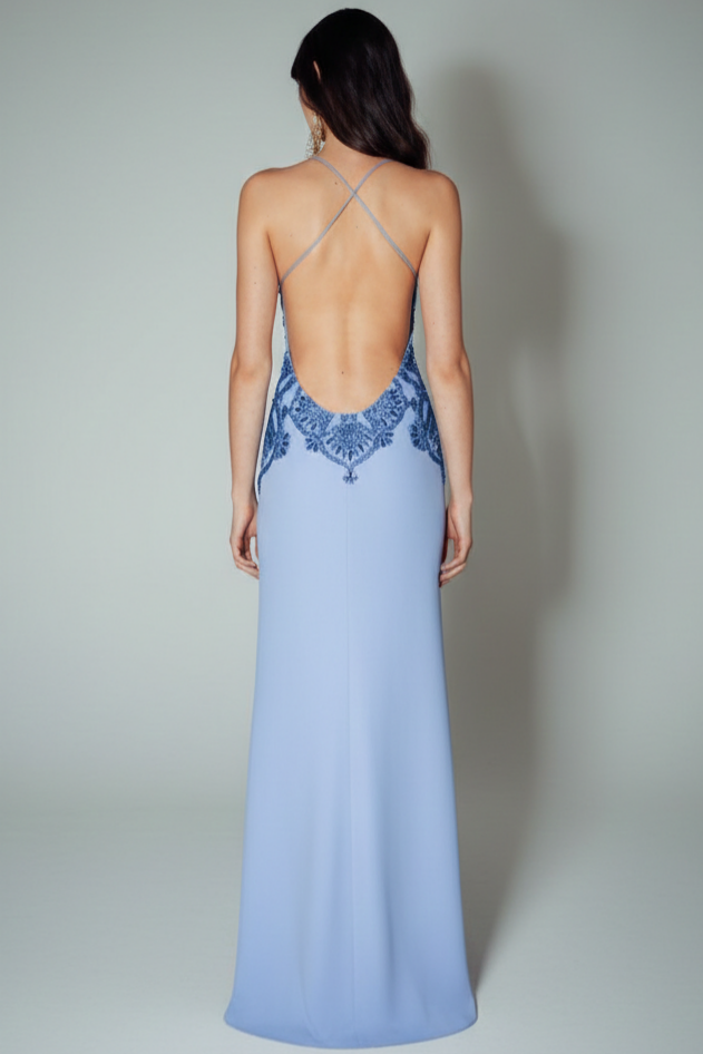 Sequin Embroidery Backless Maxi Dress