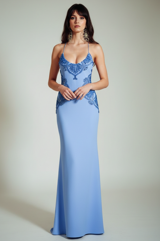 Sequin Embroidery Backless Maxi Dress