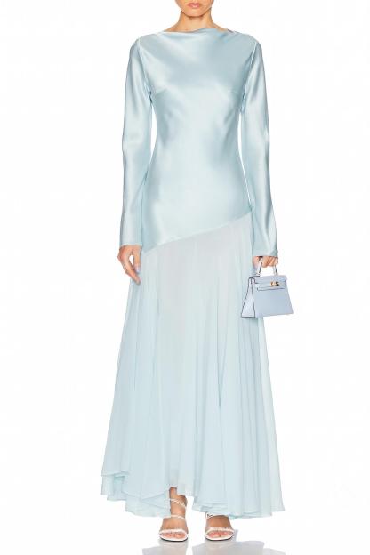 Satin Splicing Chiffon Long Sleeve Maxi Dress