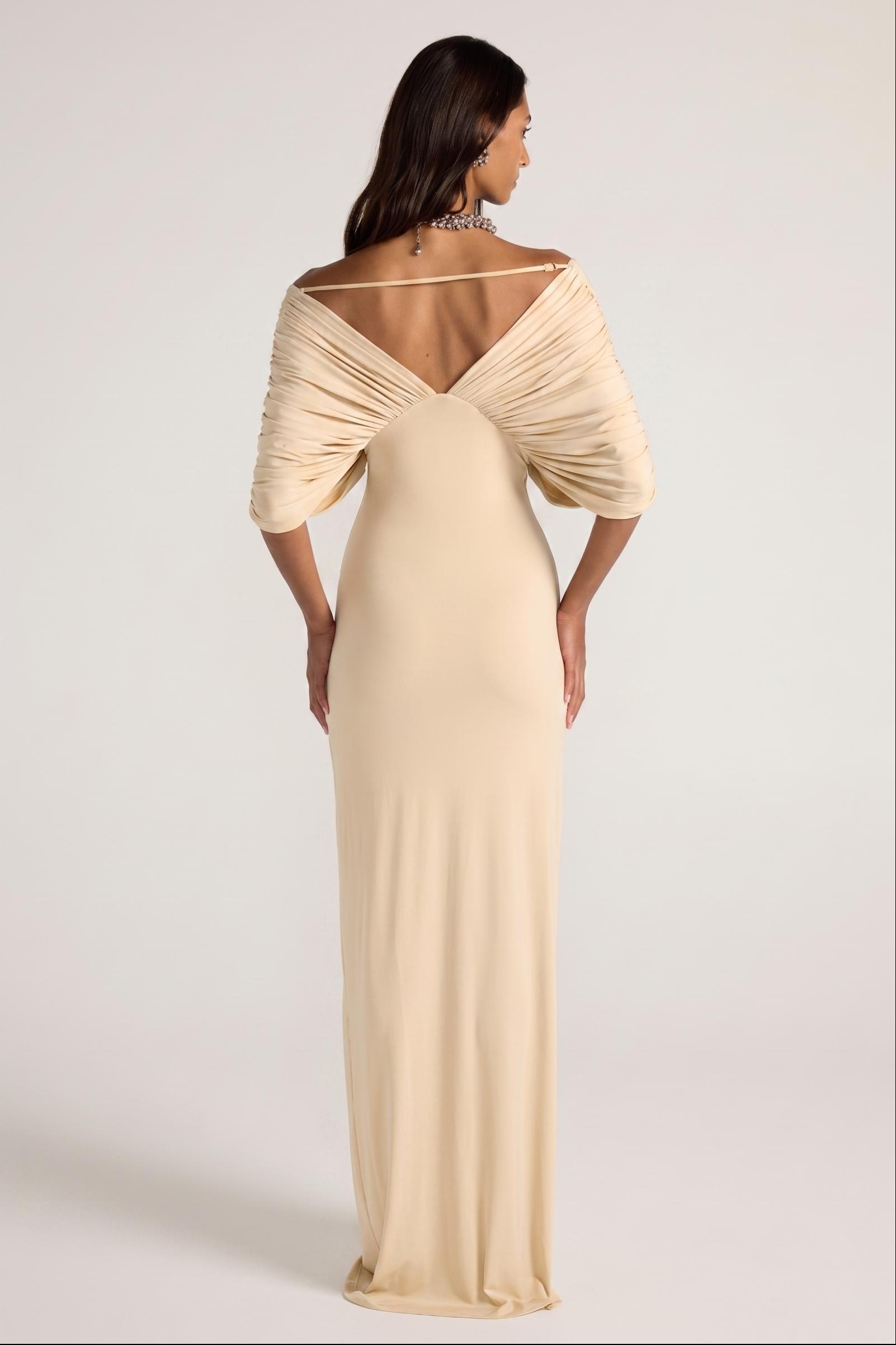Jersey Gathering Off Shoulder Maxi Dress