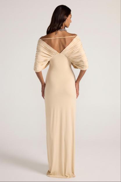 Jersey Gathering Off Shoulder Maxi Dress