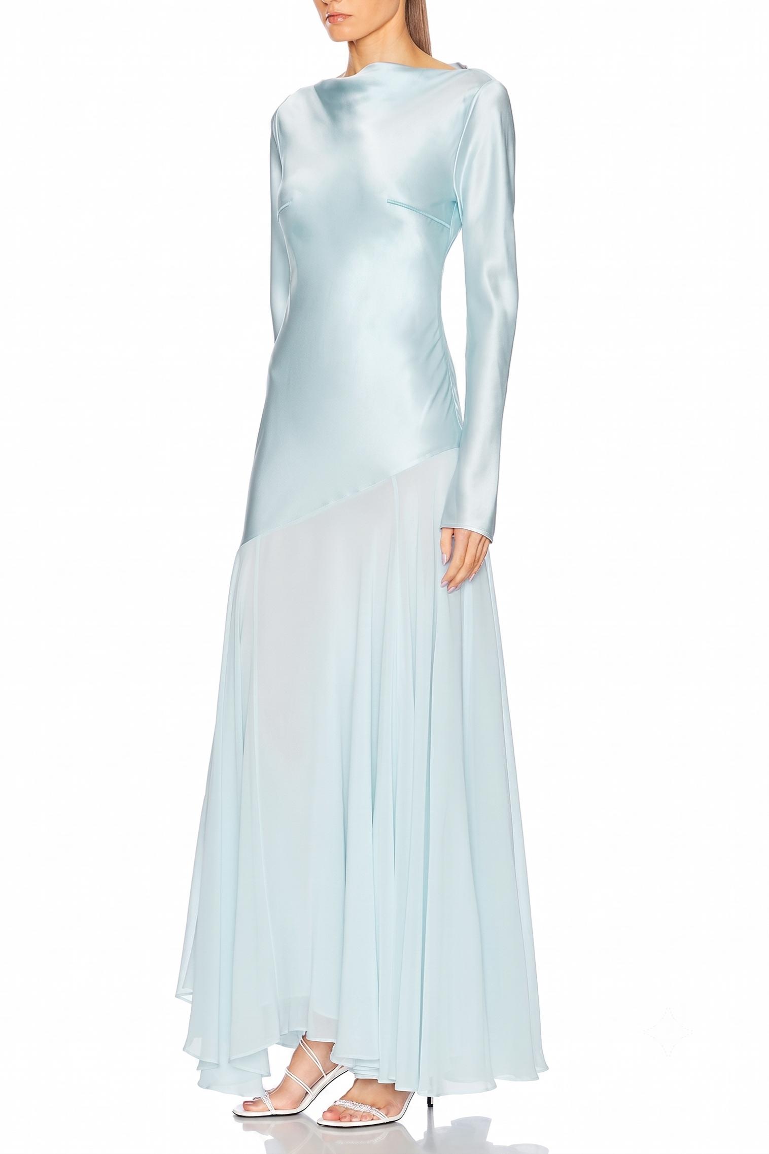 Satin Splicing Chiffon Long Sleeve Maxi Dress