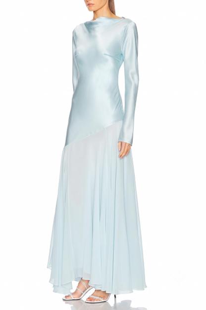 Satin Splicing Chiffon Long Sleeve Maxi Dress