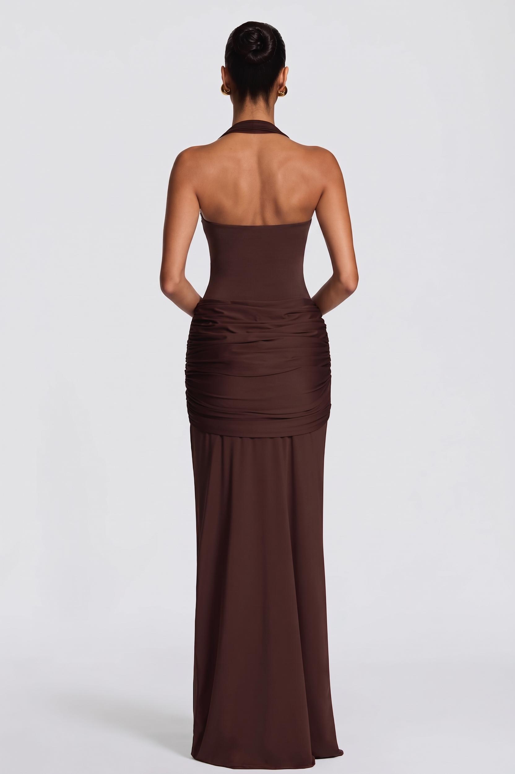 Jersey Halter Neck Ruched Maxi Dress