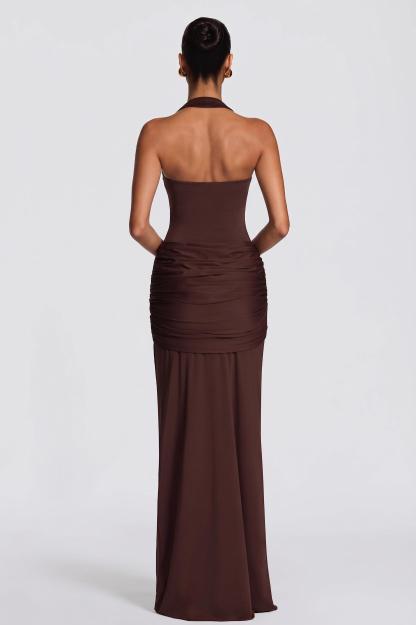Jersey Halter Neck Ruched Maxi Dress