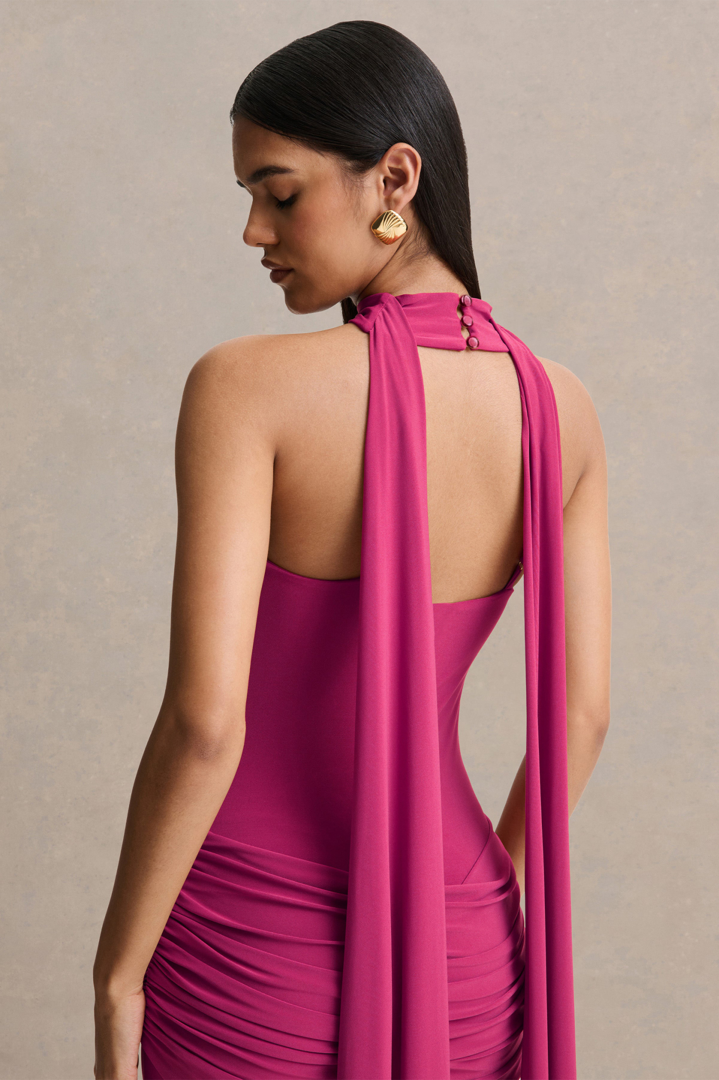 Jersey Strapless Ruched Maxi Dress