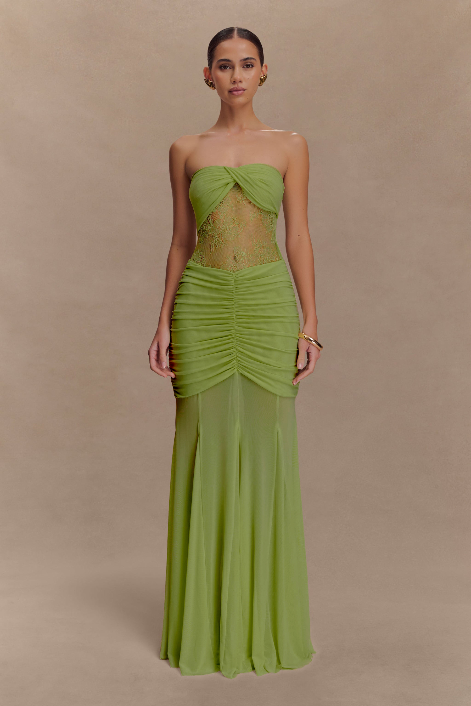 Mesh Splicing Lace Off-Shoulder Maxi Dress