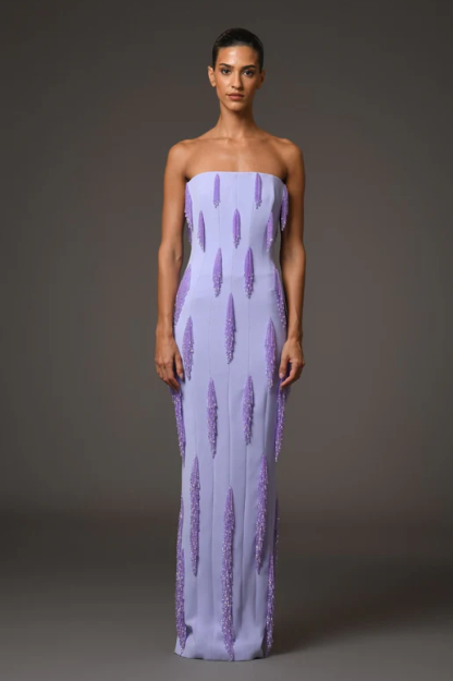 Beading-Embroidery Off-Shoulder Maxi Dress