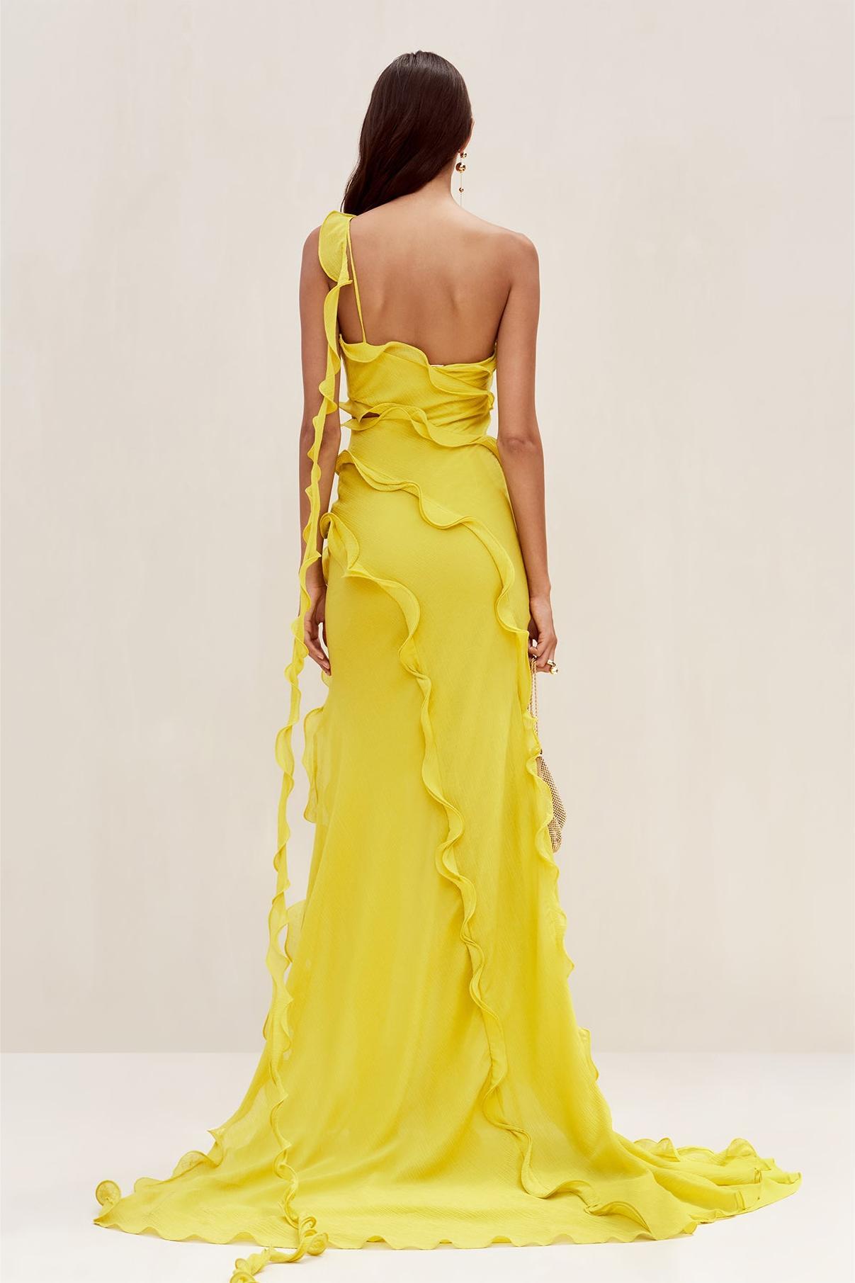 One Shoulder Ruffle Solid Maxi Dress