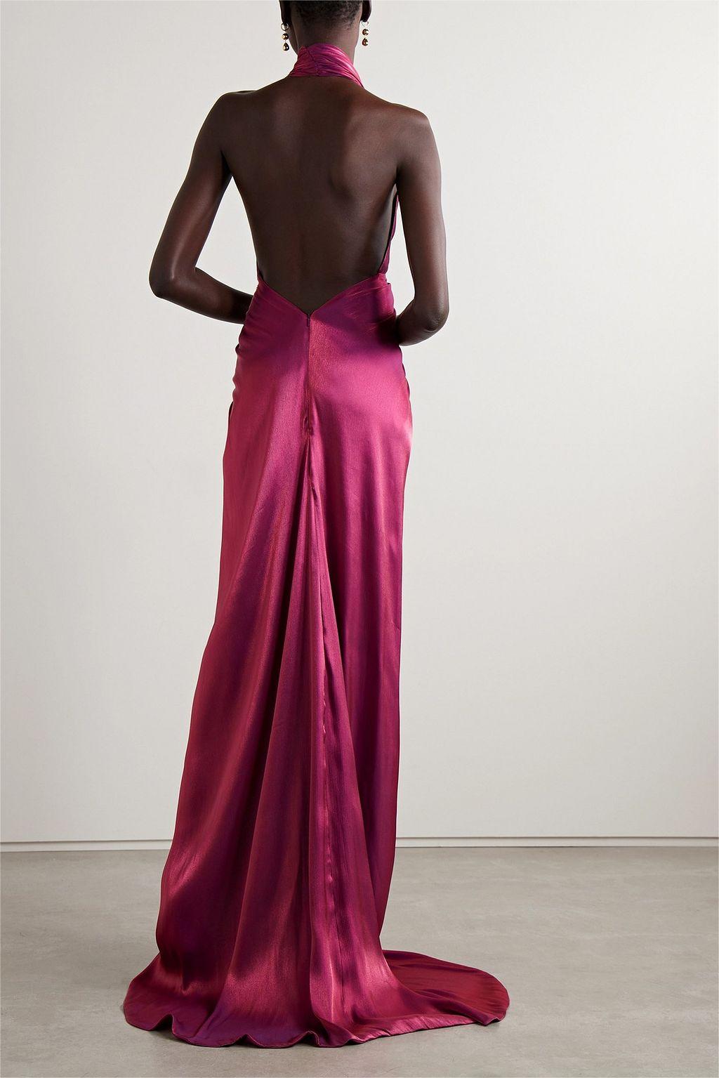 Satin Halter Neck Knotted Maxi Dress