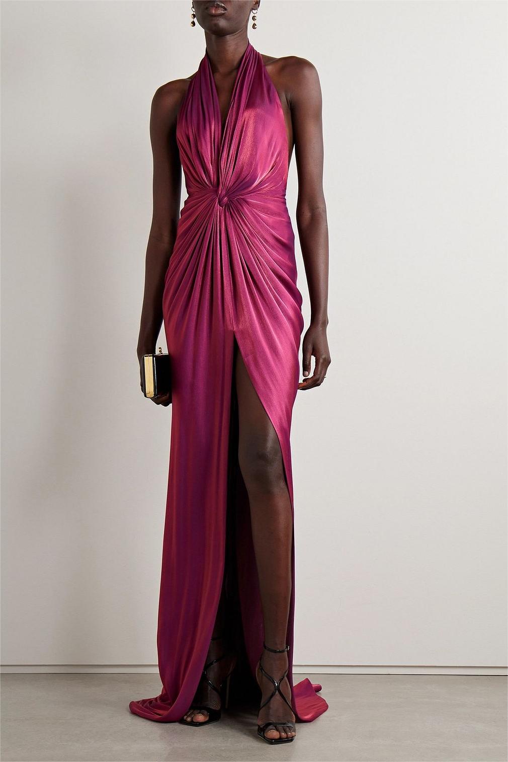 Satin Halter Neck Knotted Maxi Dress