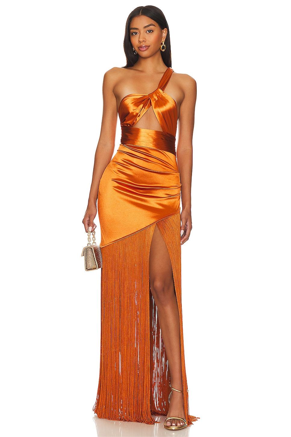 Asymmetric Pleat Cut-Out Tassel Maxi Dress