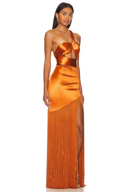 Asymmetric Pleat Cut-Out Tassel Maxi Dress